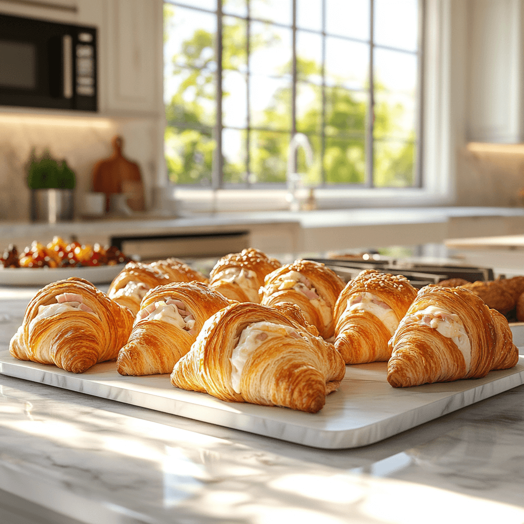 Platter of stuffed croissants in a modern luxury kitchen.